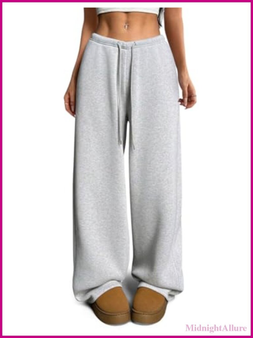 Fleece Lined Wide Leg Sweatpants High Waisted Baggy Pants with Pockets